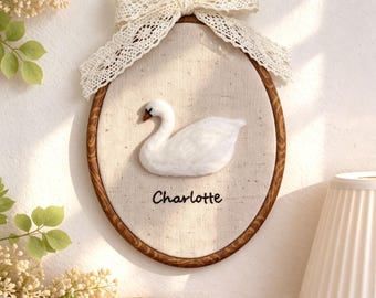 Personalized Swan Name Sign for Nursery, Felted Animal Wall Art, Newborn Photo Prop, Christening Gift for Girl, Swan Baby Room Decor,