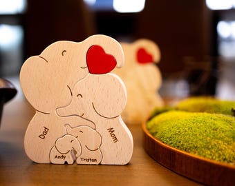 Personalized Wood Family gift, birthday, baby puzzle Elephant Puzzle, Baby Shower, Baby Name, Gift for couple, kids, Mum, dad, Granny, papa