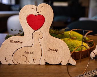 Personalized Wooden Dino Family Puzzle gift, baby Shower gift, Dinosaur gift, Gift 4 Mom, Cadeau dinosaure, DinoDoodle for kid, Christmas