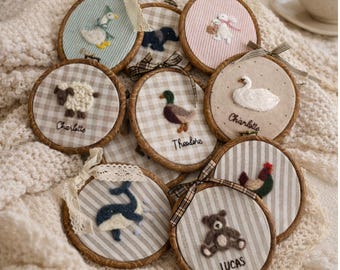 Custom Felted Farm Animal Nursery Wall Art with Personalized Name, Baby Shower Gift, Baby Heirloom