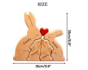 Personalisiertes Kaninchen-Familien-Puzzle Aus Holz | Mit 1-8 Namen | Tischdekoration & Geschenk Für Familie
