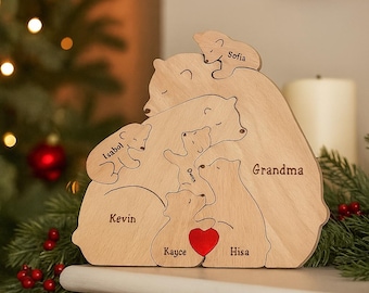Personalized Wooden Bear Family Puzzle, Baby puzzle , Family Name, Gift for Dad, and Unique Home Decor, Gift for Parents, Gift for Mum