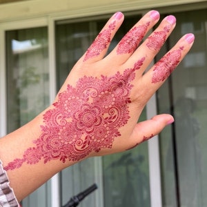 Instant henna tattoo sticker | waterproof | Red fake Mehendi sticker intricate bridal design mendhi