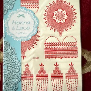 Instant henna tattoo sticker | waterproof | Red fake Mehendi sticker intricate bridal design mendhi