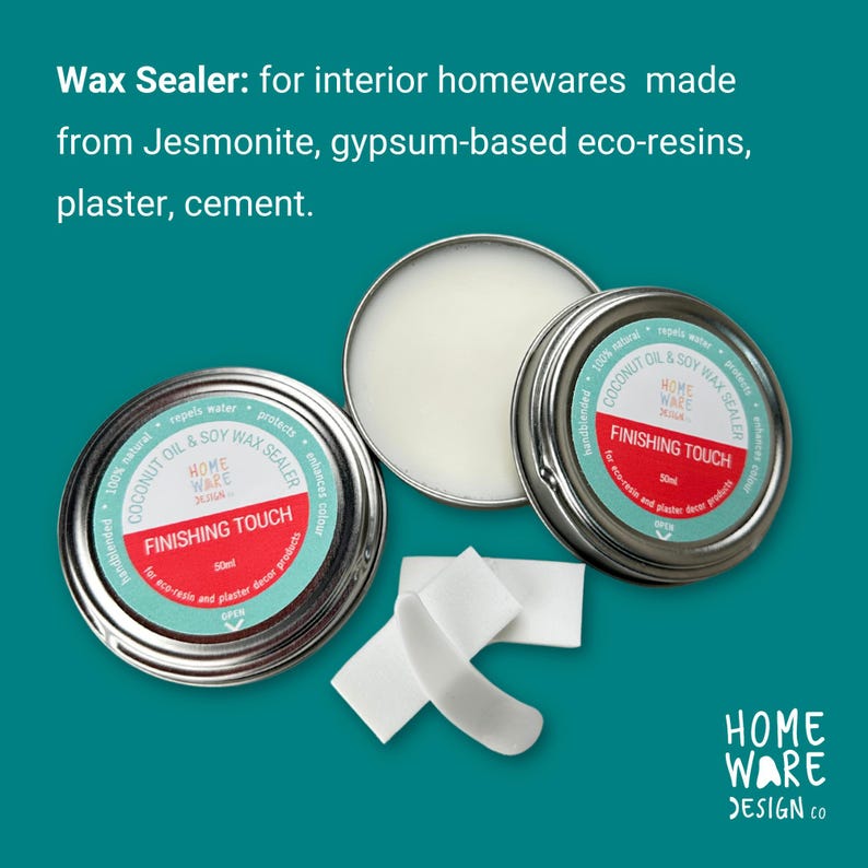 Finishing Touch 100% Natural Coconut Oil & Soy Wax Sealer. Protect your interior Jesmonite® or plaster/gypsum eco-resin home decor products image 2