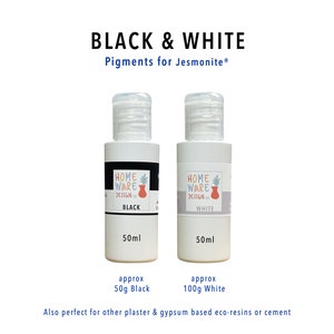 BLACK and WHITE  – Pigments for Jesmonite® AC100, AC300, AC730, plaster & gypsum based eco-resins or cement.