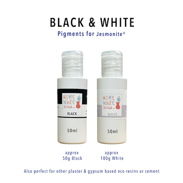 BLACK and WHITE  – Pigments for Jesmonite® AC100, AC300, AC730, plaster & gypsum based eco-resins or cement.