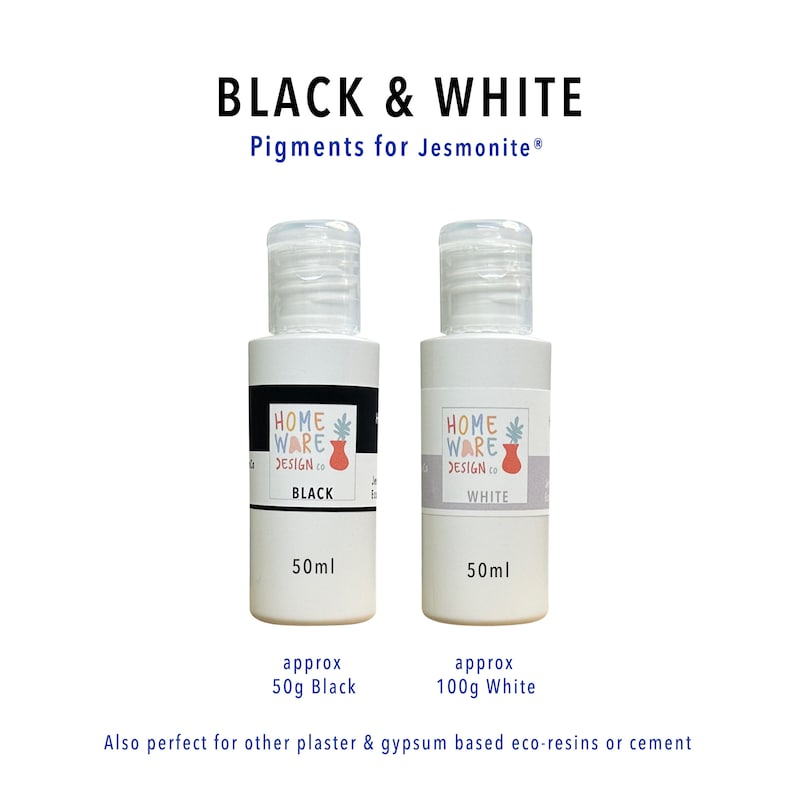 BLACK and WHITE – Pigments for Jesmonite® AC100, AC300, AC730, plaster & gypsum based eco-resins or cement. image 1