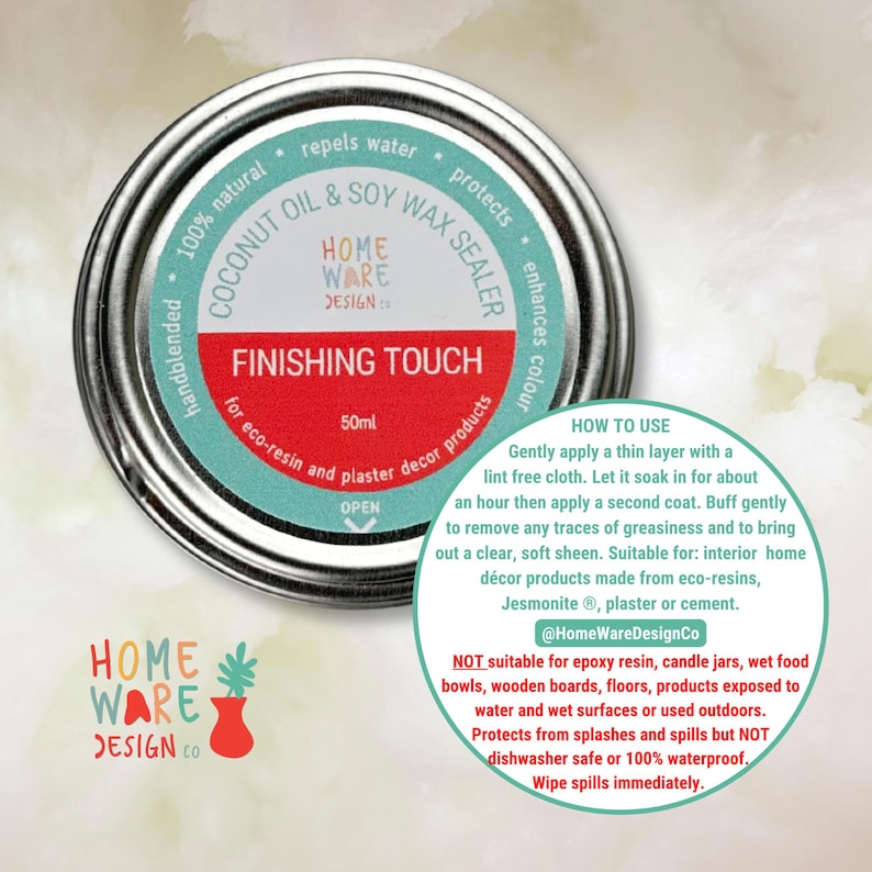Finishing Touch 100% Natural Coconut Oil & Soy Wax Sealer. Protect your interior Jesmonite® or plaster/gypsum eco-resin home decor products image 10