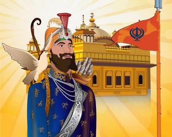 Sikh Canvas Art | Guru Gobind Singh Ji Maharaj Portrait | Golden Temple | Free UK Delivery | Sikhism