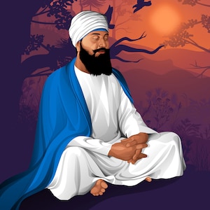 Sikh Leinwand Kunst | Guru Tegh Bahadur Ji | Kostenlose UK Lieferung | 9. Guru des Sikhismus