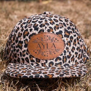 Custom Leopard Trucker Hat with Name Patch | Baby, Youth, Adult Sizes | Girls Custom Cheetah Hat