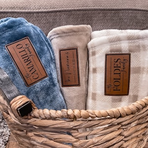 Custom Leather Patch Blanket | Personalized Throw Blanket | Family Name Gift | Logo Blanket | Realtor & Client Gifts | Wedding Favor