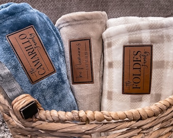 Custom Leather Patch Blanket | Personalized Throw Blanket | Family Name Gift | Logo Blanket | Realtor & Client Gifts | Wedding Favor