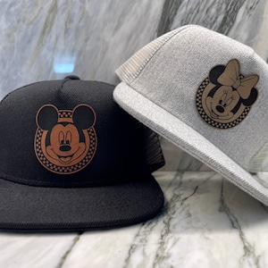 Checkered Mouse Head SnapBack Hat | Mouse Ears Hat | Character Trucker Hats – Baby, Youth & Adult Sizes | Matching Family Hat Set |