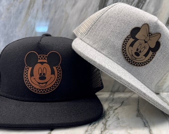Checkered Mouse Head Snapback Hat: Custom Vegan Leather Family Hats