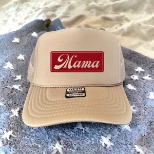 Mama Trucker Hat | Women’s Trucker Hat | Khaki Foam Trucker Hat | Foam Front Mesh Back Hat for Moms | Otto 39-165 | Cute Mom Hat