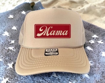 Mama Trucker Hat: Khaki Foam Snapback