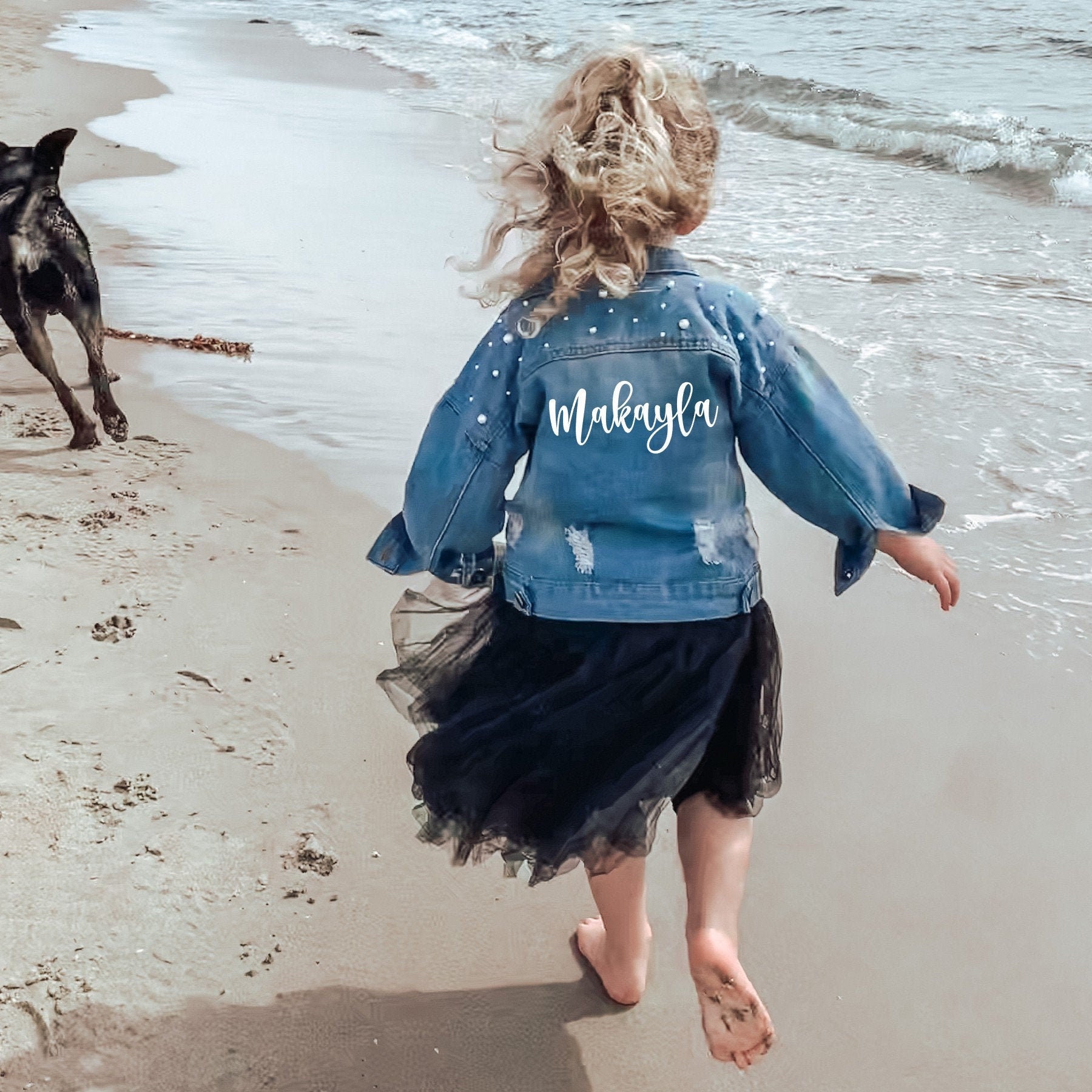 Toddler Custom Name Jacket  | Toddler Babe Denim Pearl Jacket | Toddl…