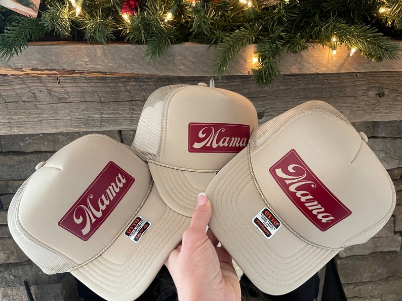 Mama Trucker Hat: Khaki Foam Snapback image 4
