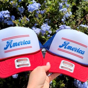 America Trucker Hat – Red White Blue USA Foam Hat – Patriotic Hat for 4th of July – Retro Vintage American Hat – Men’s or Women’s Cap
