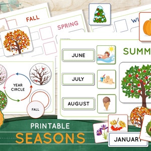 SEASONS Homeschool busy book worksheets Seasons wheel Printable Toddler learning toy Preschool curriculum Perpetual calendar for kids
