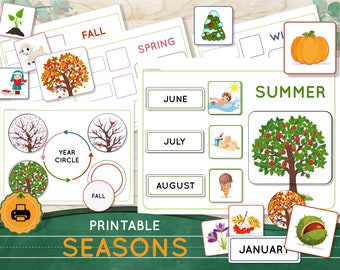 SEASONS Homeschool busy book worksheets Seasons wheel Printable Toddler learning toy Preschool curriculum Perpetual calendar for kids