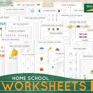 Hojas de trabajo preescolares Hojas de práctica de educación en el hogar Matemáticas/Letras/Colores/Tiempo Hojas de trabajo de prekínder para niños Actividades para niños Descarga instantánea de PDF