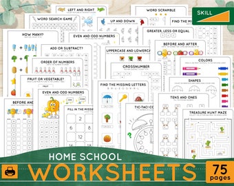 Preschool worksheets Homeschool Practice sheets Math/Letters/Colors/Time Pre-k worksheets for kids Children activities Instant download PDF