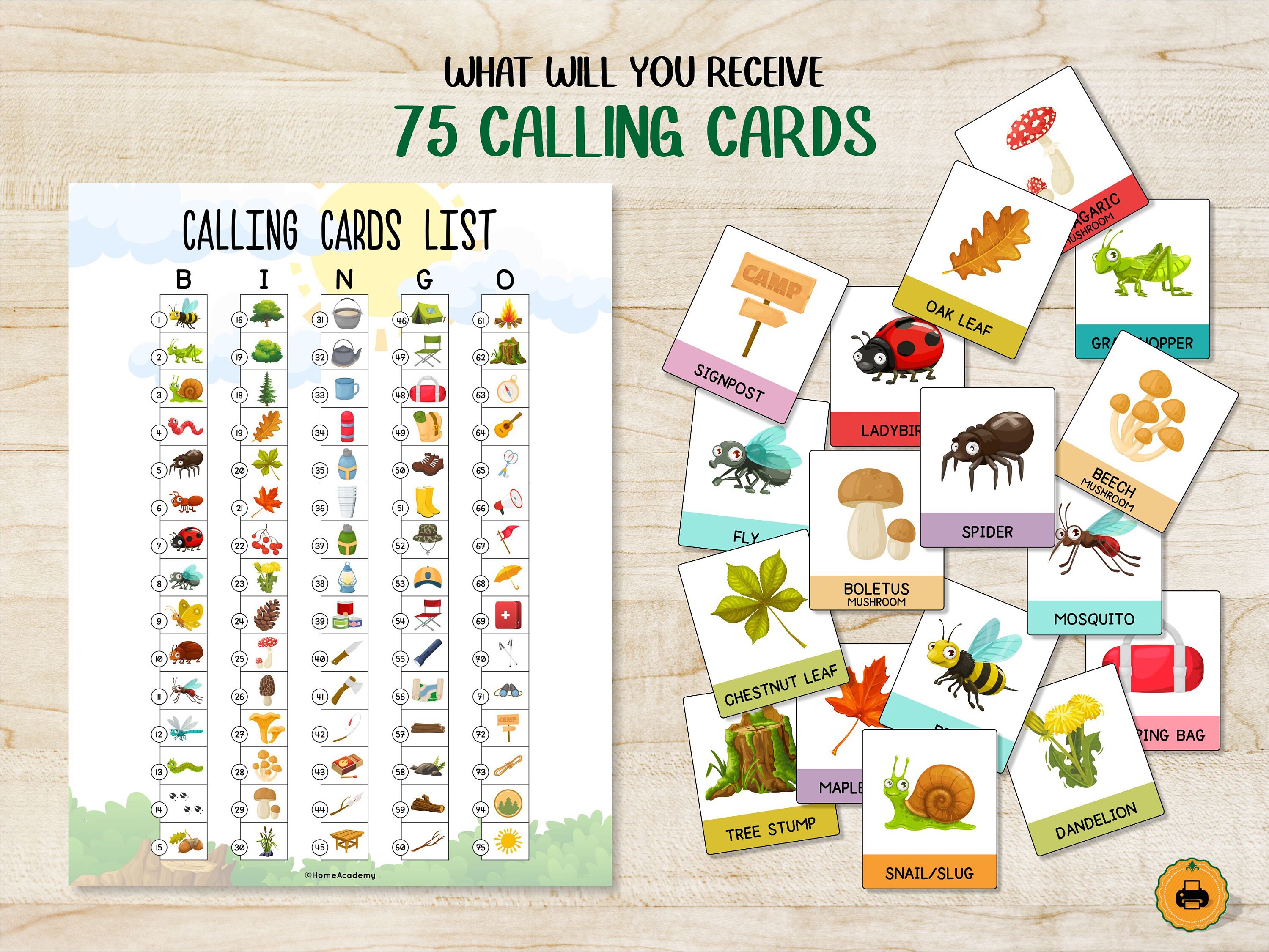CAMPING BINGO Printable 30 Bingo Cards & 75 Calling Cards Camp - Etsy