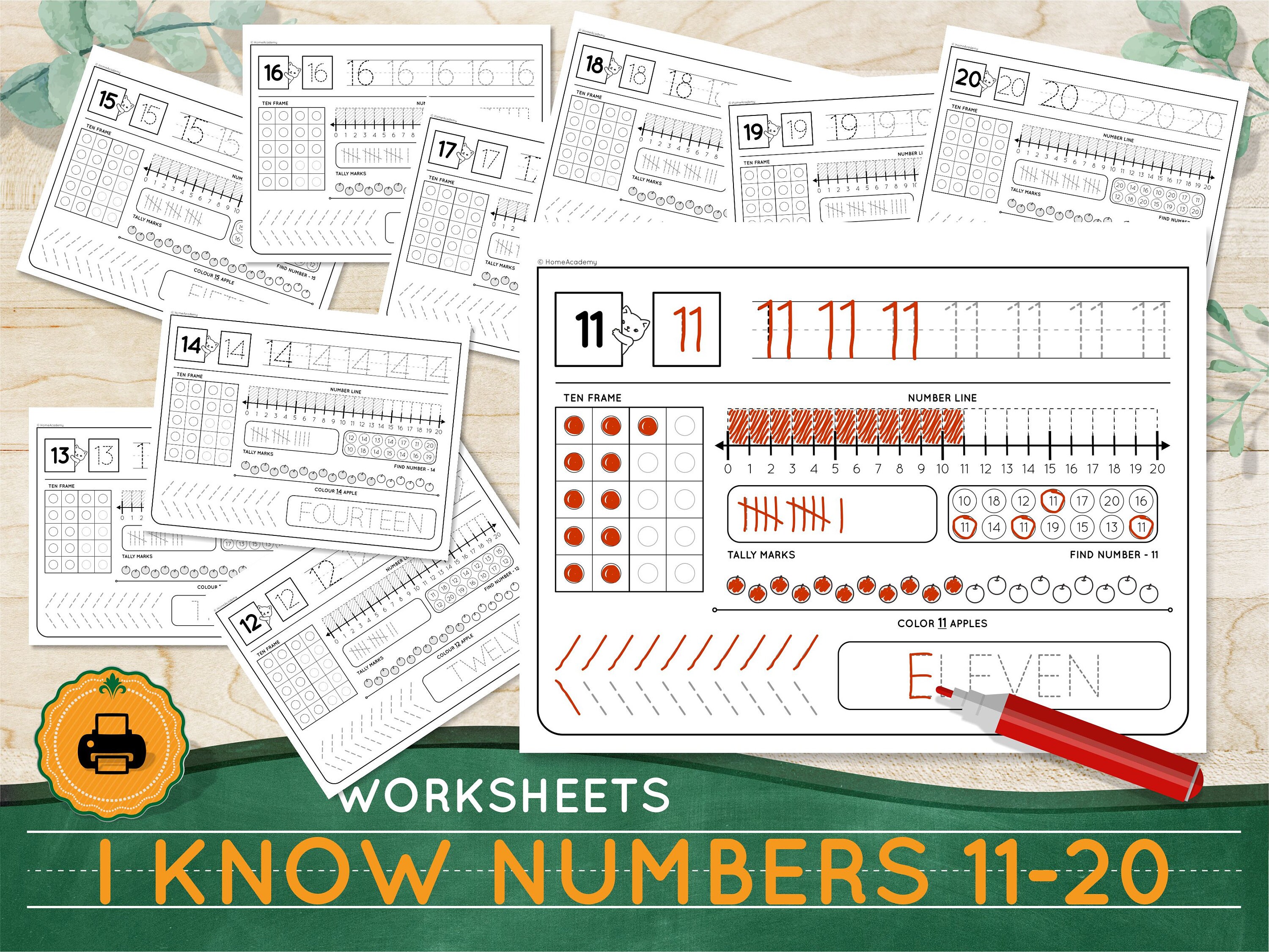learning numbers 11 20 printable preschool worksheets etsy