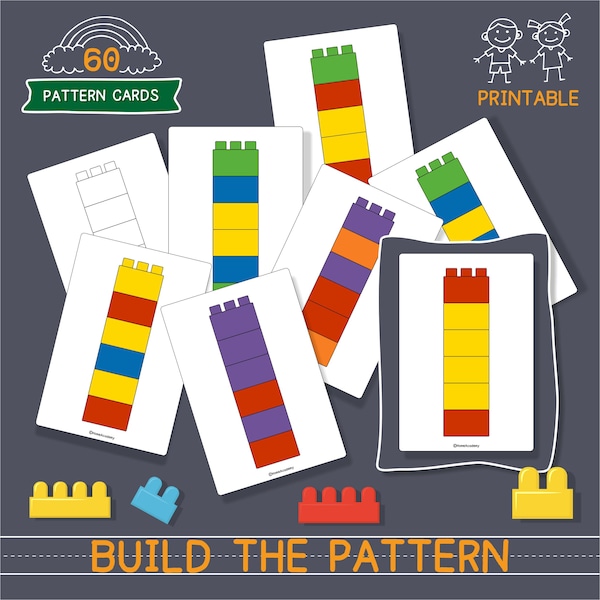 BUILD the PATTERN Toddler Busy Bag Game Cards Educational Game with bricks Fine Motor Activities Montessori materials Homeschool printables