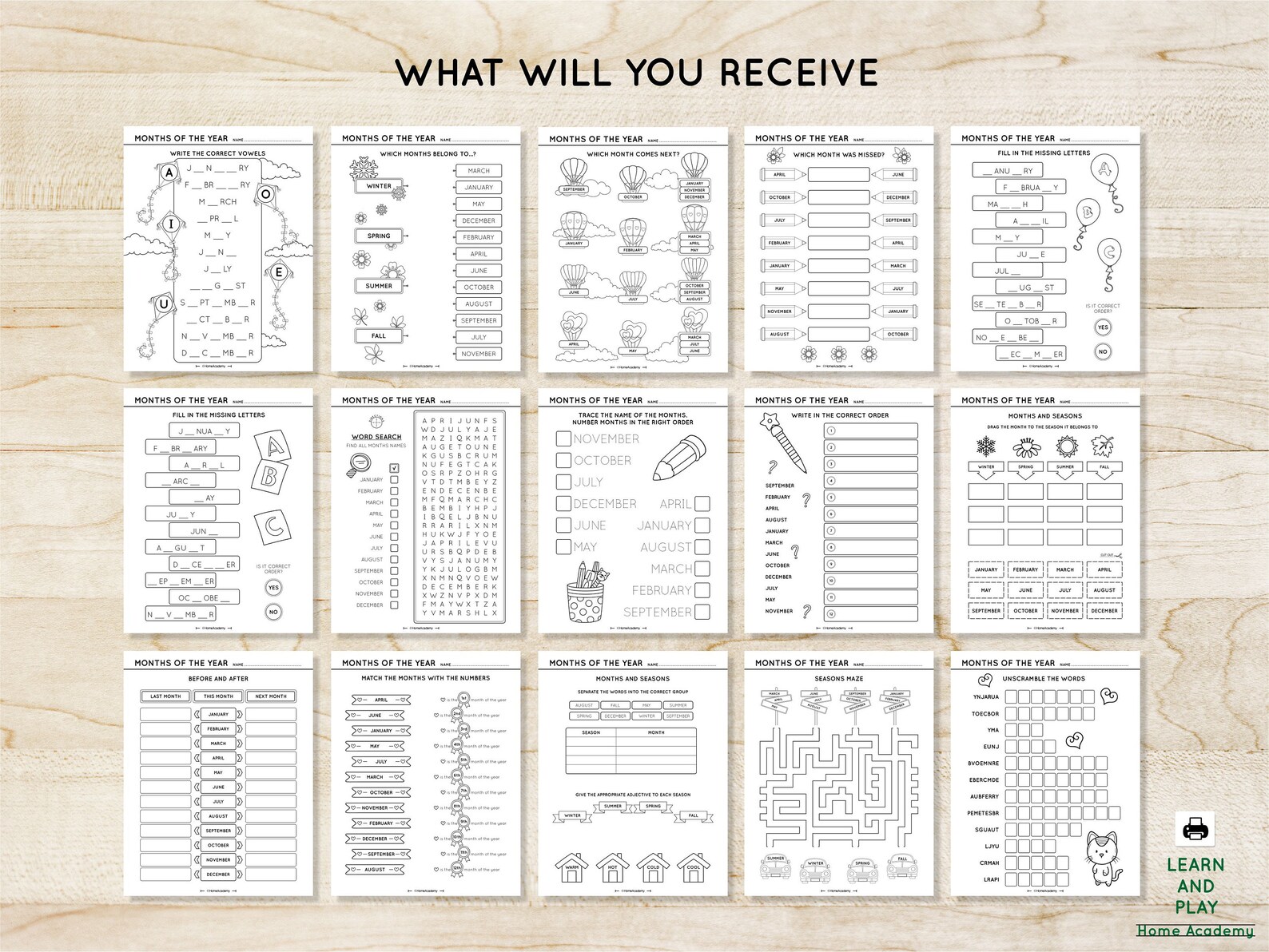 Printable MONTHS Worksheets for Kids Perpetual Calendar - Etsy