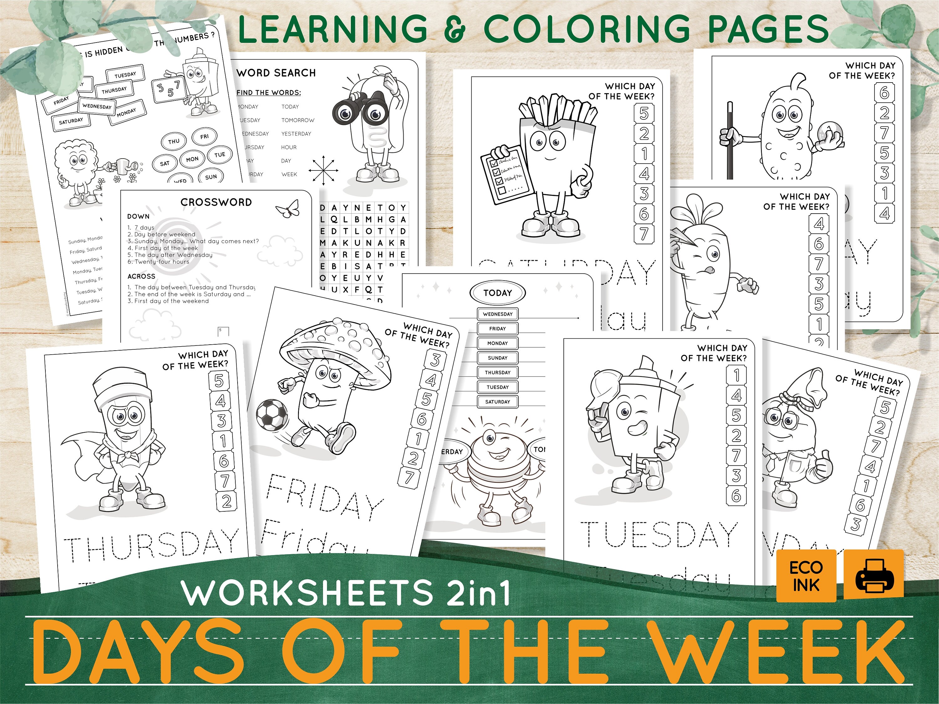 printable days of the week 2 in 1 learning children worksheets etsy