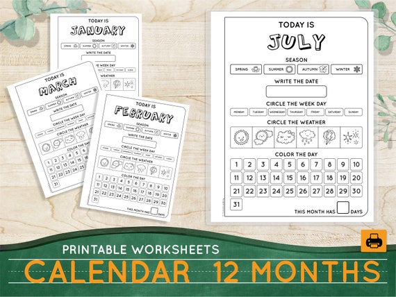 Perpetual Calendar Printable Worksheets for Kids - Etsy