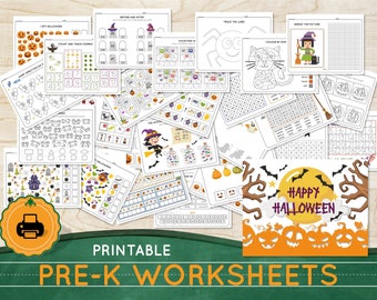 pre k 5 worksheets Printable Halloween worksheets for kids Homeschool printables Kindergarten Preschool curriculum Learning binder sheets Halloween activities
