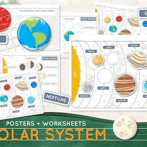 Printable Solar System worksheets Moon phases Outer Space Activity Planets Learning Binder Space Busy Book sheets Homeschool printables