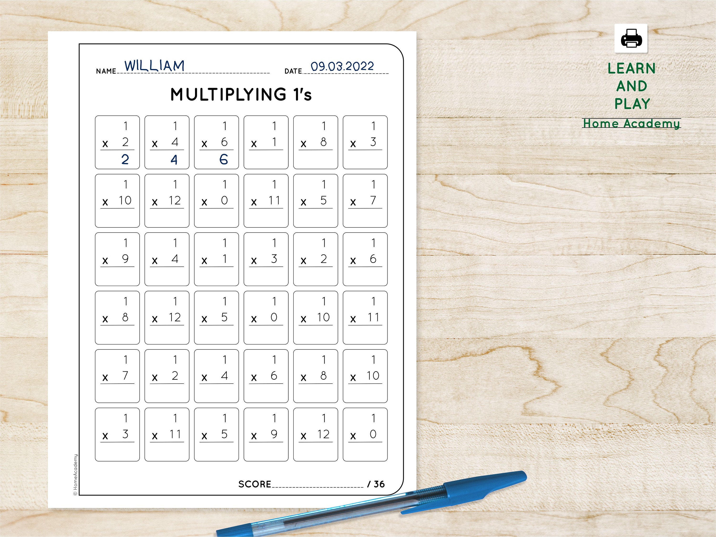 Printable MULTIPLICATION Practice Worksheets Numbers 1-12 Math ...