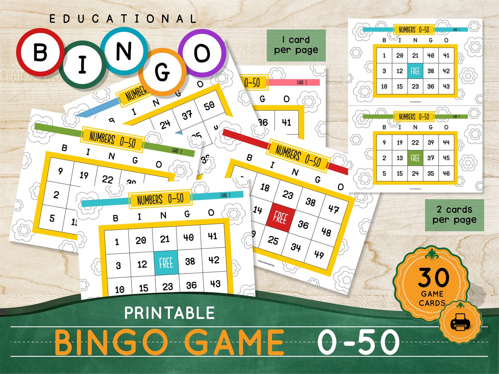 Printable BINGO GAME Number Recognition 050 Homeschool Etsy UK