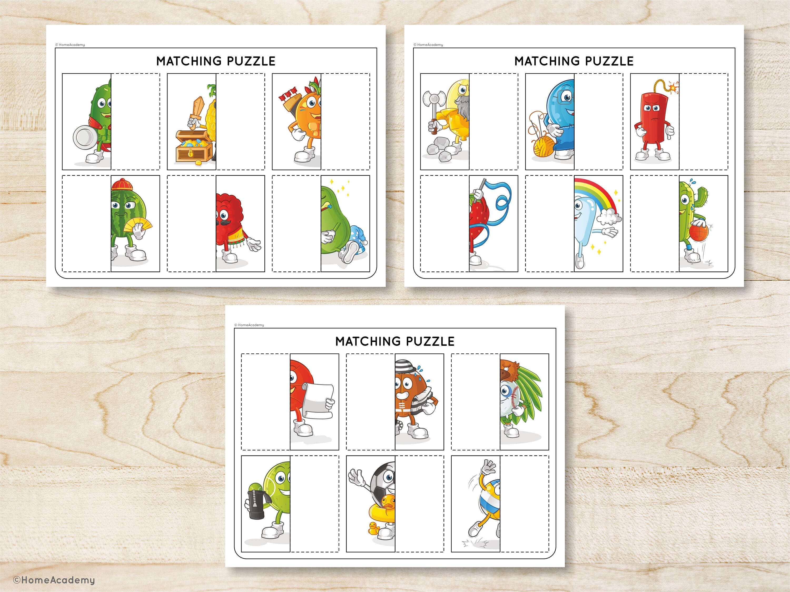 Printable PUZZLES Picture Matching Game Kids Activity Worksheets ...