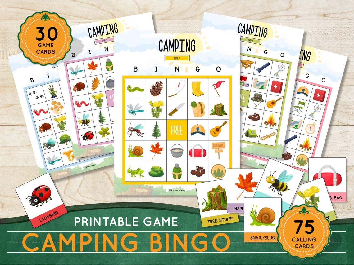 CAMPING BINGO Printable 30 Bingo Cards & 75 Calling Cards Camp Games ...