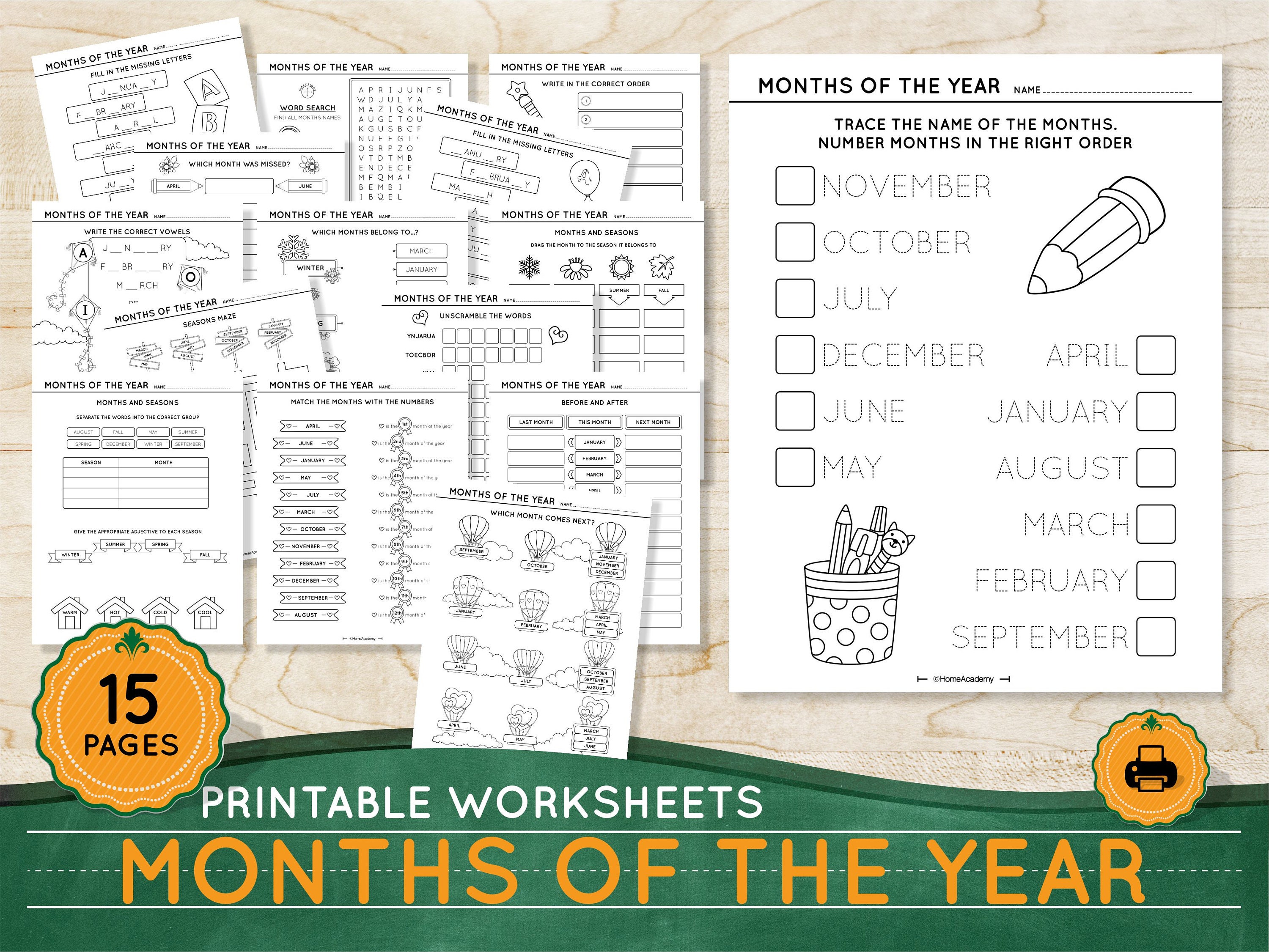 MONTHS Perpetual Calendar Worksheets Printable Homeschool Busy Etsy UK