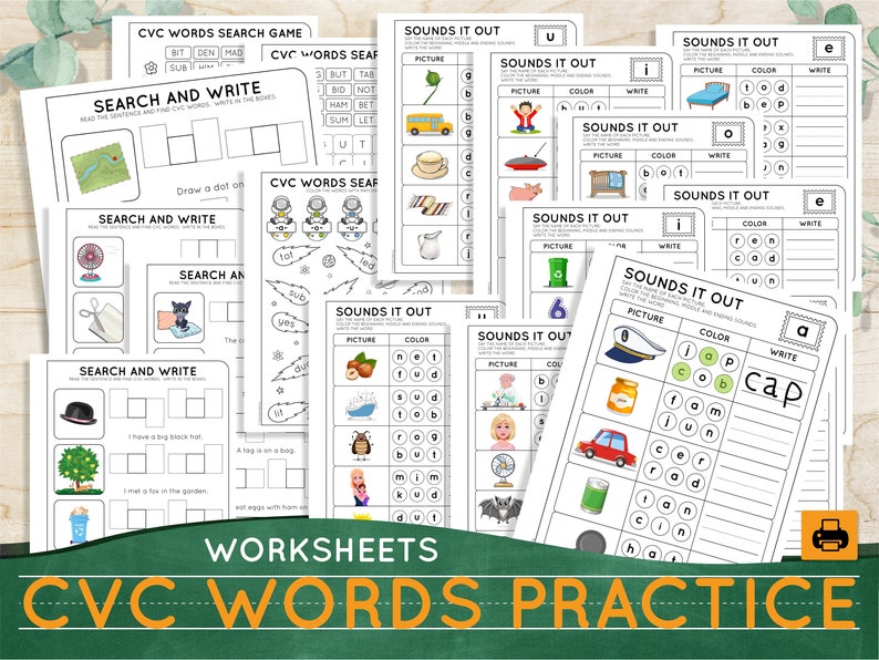 CVC Words Printable Homeschool Worksheets Learn to Read Pre-k - Etsy