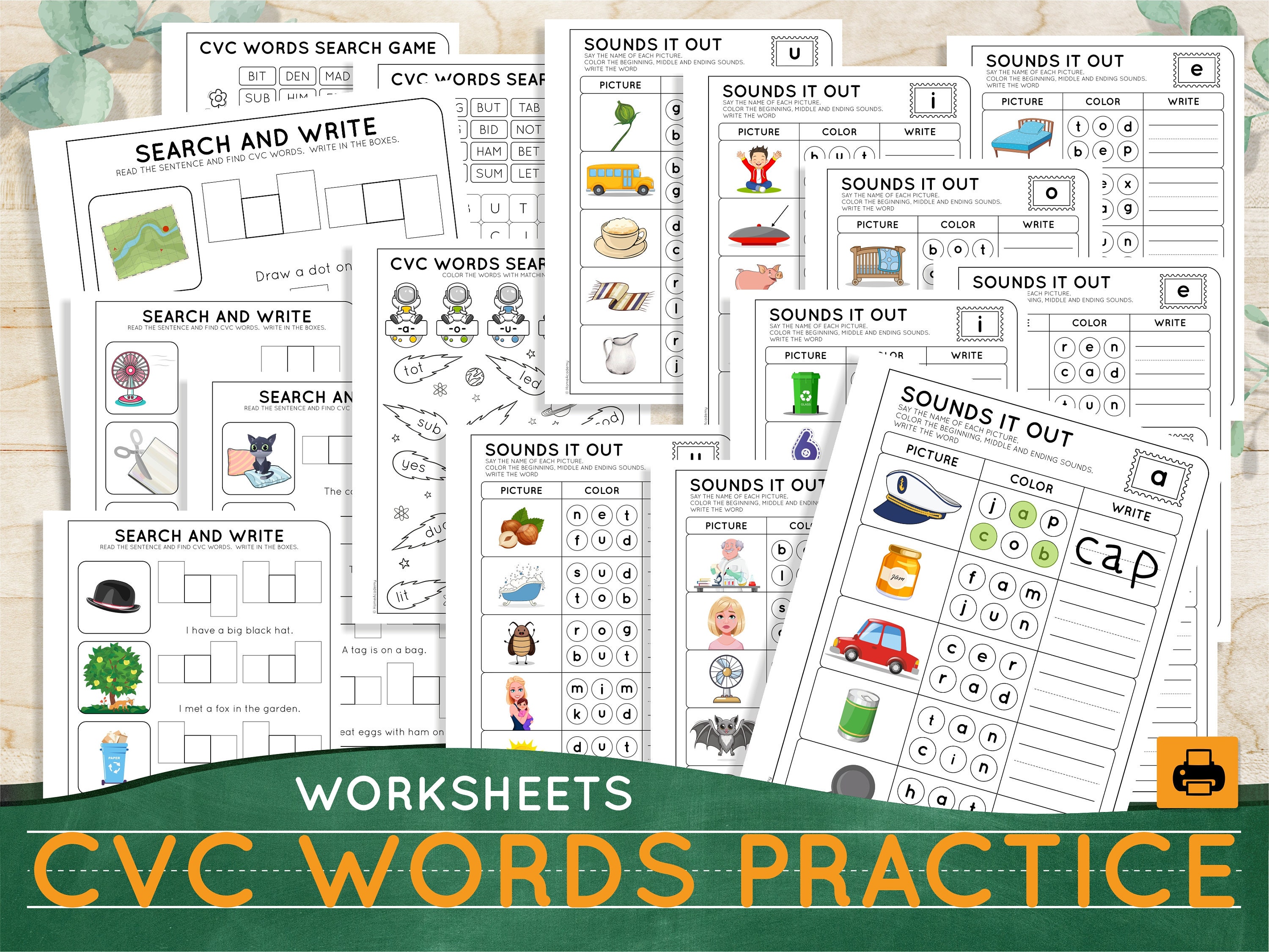 cvc words printable homeschool worksheets learn to read pre k etsy