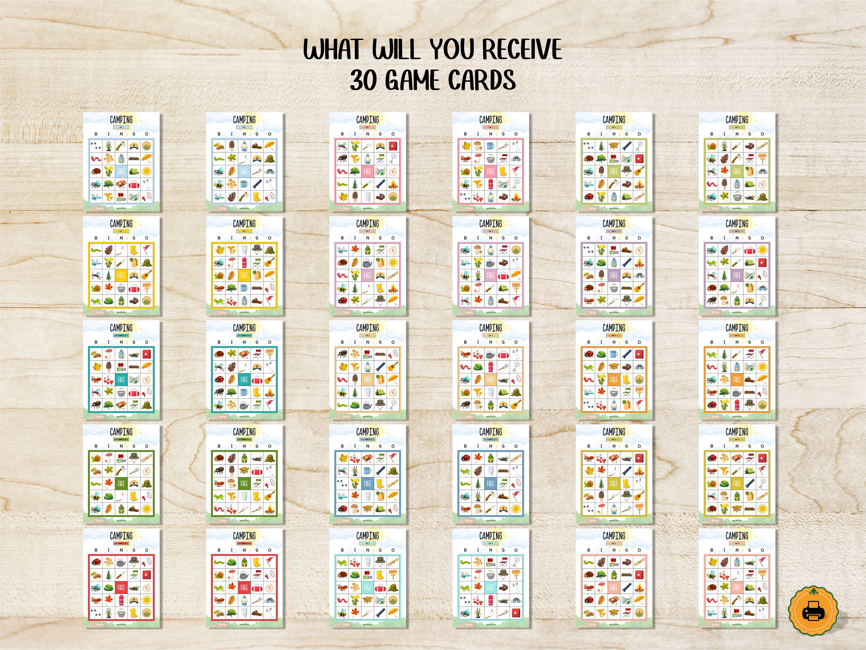 CAMPING BINGO Printable 30 Bingo Cards & 75 Calling Cards Camp Games ...
