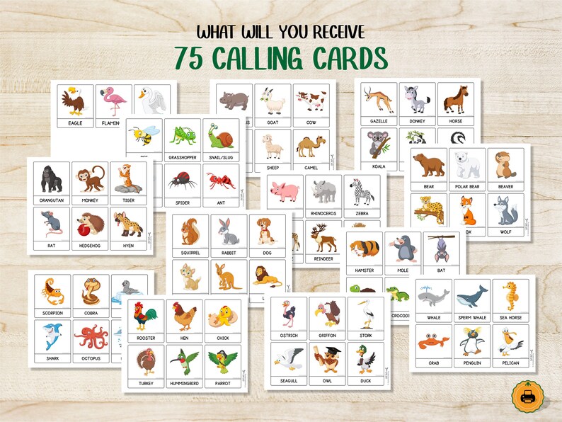 Printable BINGO Game for Kids ANIMALS 30 Bingo Cards & 75 Calling Cards ...