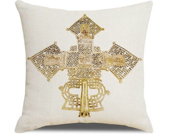 Ethiopian Golden Cross Pillow cover