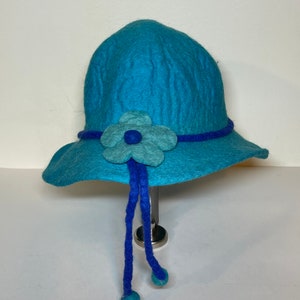Beautiful Handmade Felt Bucket/Downton Hat from Nepal with a Flower Ribbon.