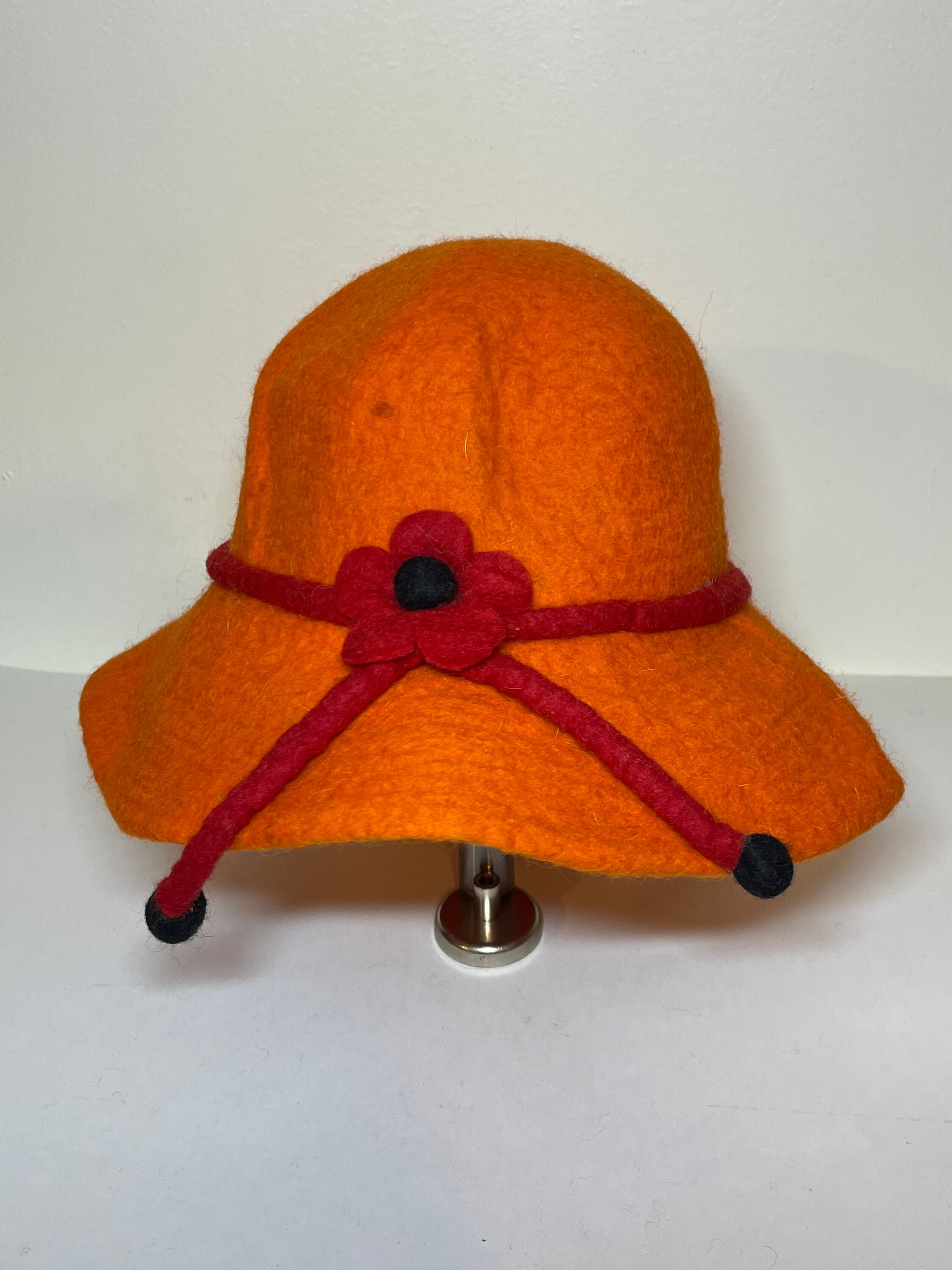 Handmade Wool Bucket Hat Black Felt Floral Detail Made in Nepal Beautiful Handmade Felt Bucket/downton Hat From Nepal With a  main image 4