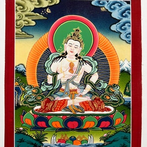 Vajrasattva Hand  painted Buddhist portable/mini Thangka Painting art from Nepal.Nice art for wall hanging/display Available in Two Sizes.